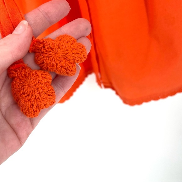 Anthropologie Chantal Eyelet Orange Puff Sleeve Button Down Crochet Tie Blouse - Picture 8 of 9